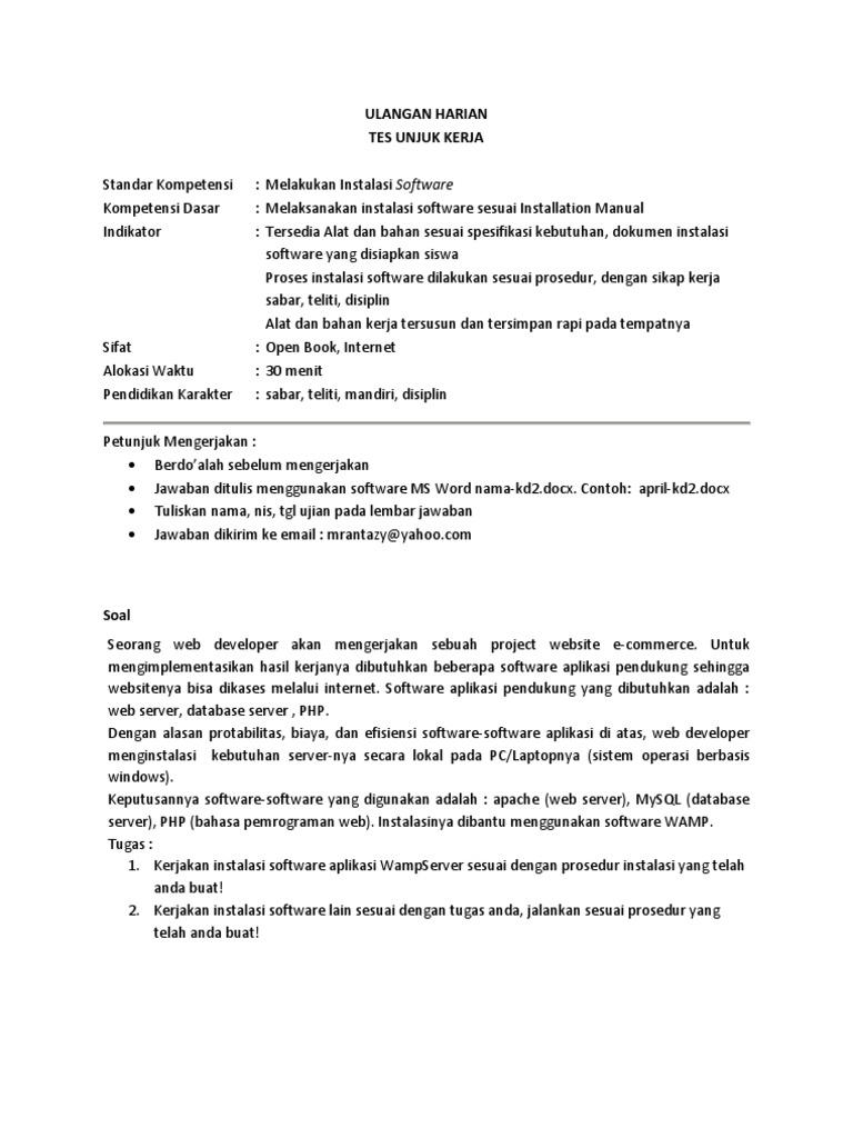 Soal Tes Unjuk Kerja Kd2