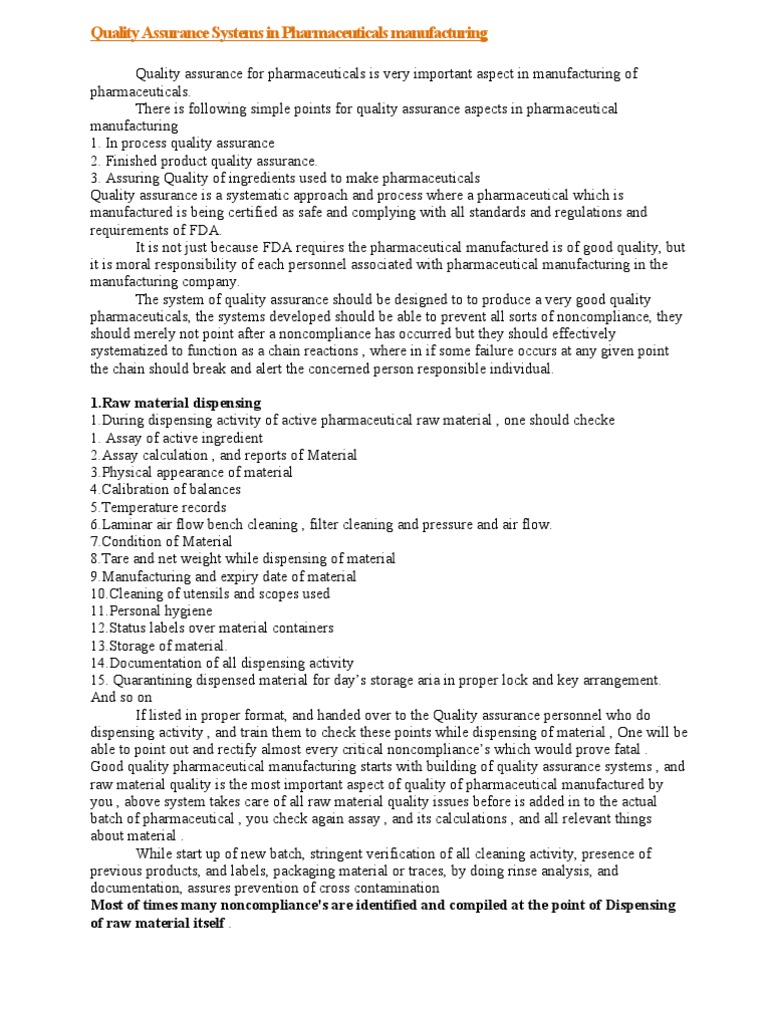 Quality Assurance in Pharma Manufacturing | PDF | Quality Assurance ...