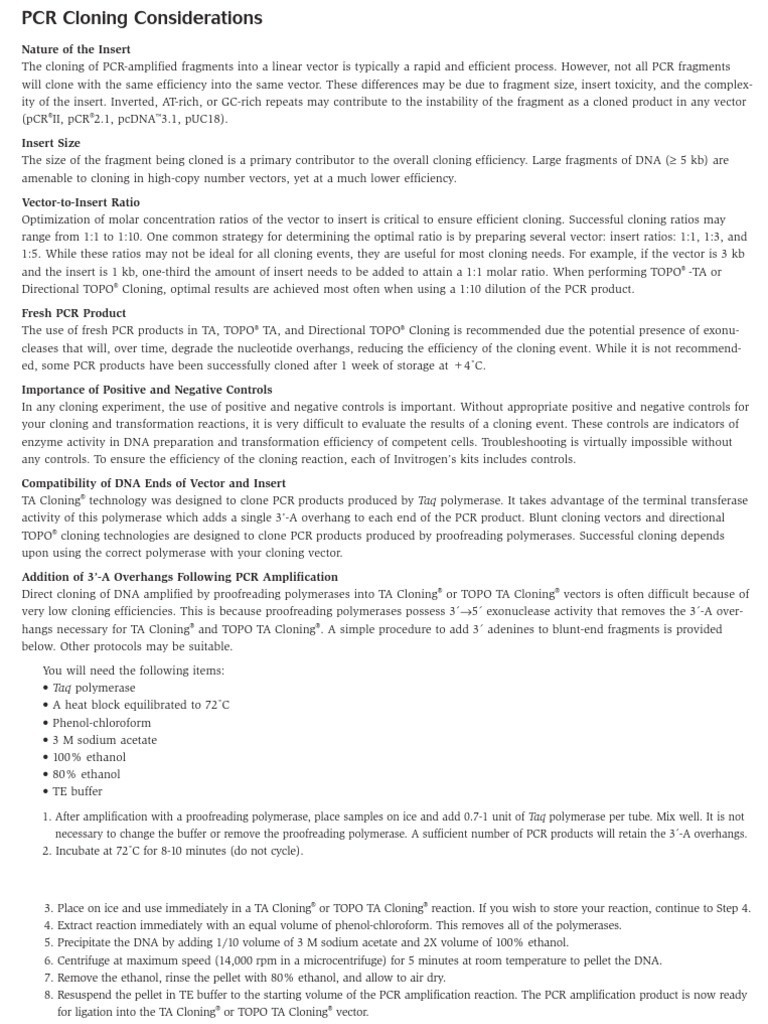 PCR Cloning Conditions' | PDF