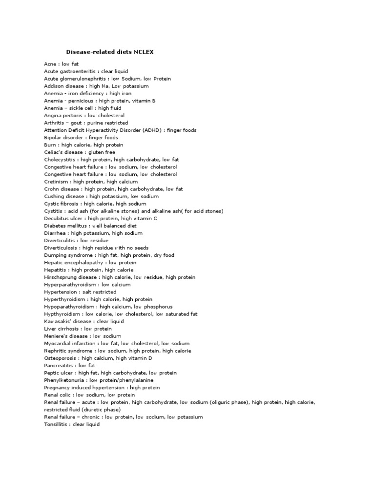 Diet Info For NCLEX Test | PDF | Coeliac Disease | Kidney