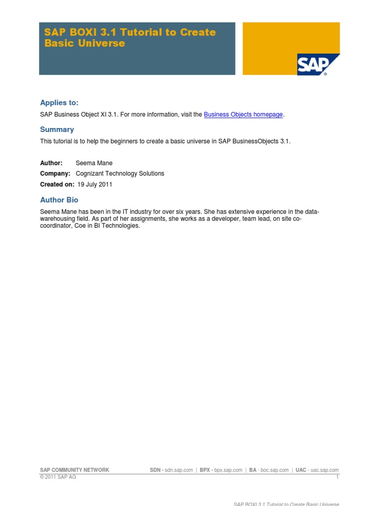 SAP BOXI 3.1 Tutorial To Create Basic Universe | PDF | Object (Computer ...
