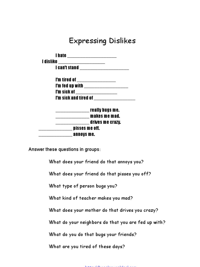 Common Ways to Express Dislikes | PDF
