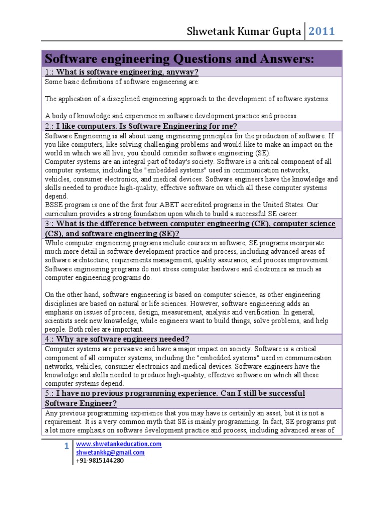 Software Engineering Questions and Answers PDF Software Testing