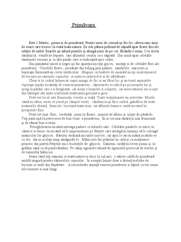 Compunere Despre Leu Compunere - Primavara