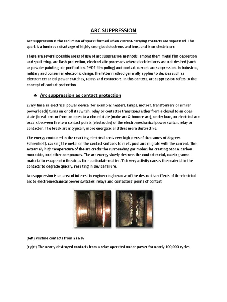 Arc Suppression As Contact Protection PDF Relay Electric Arc