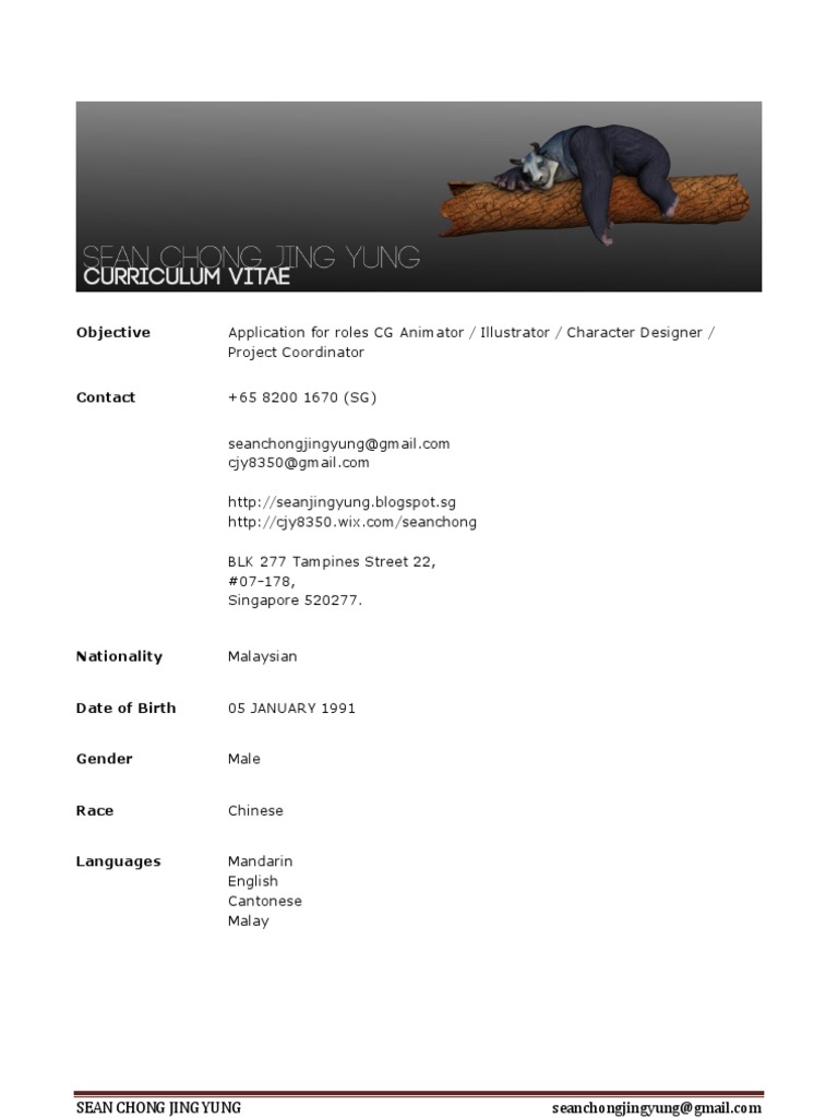 Sean Chong: CG Animator & Illustrator Resume | PDF | Arts (General ...