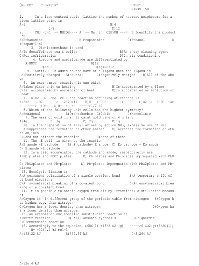 Chem Test Cet | PDF