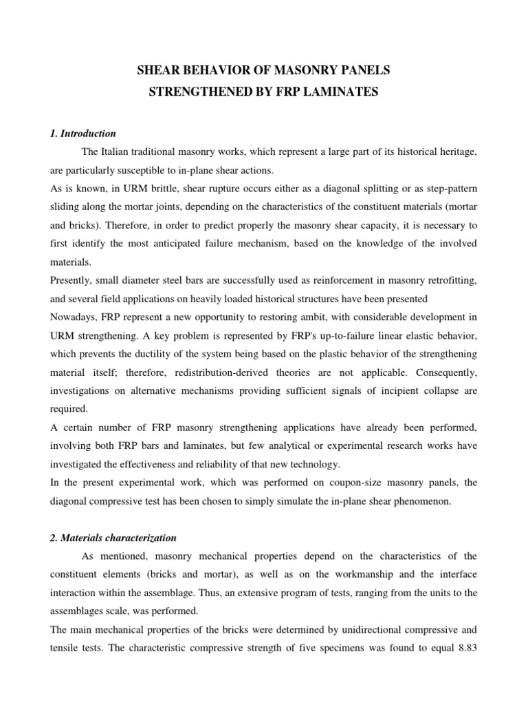 Shear Behavior of FRP-Strengthened Masonry | PDF | Strength Of ...