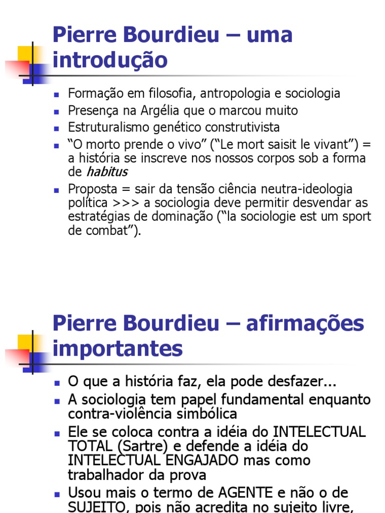 Pierre Bourdieu - Uma Introdução | PDF | Poder (social e político ...
