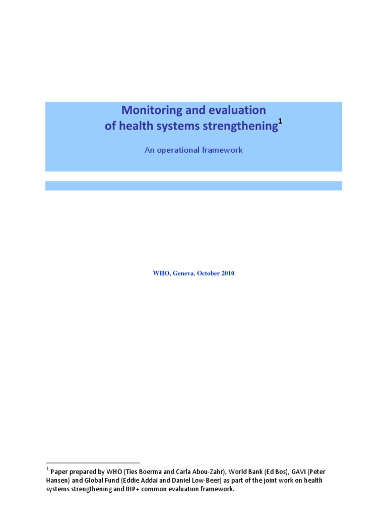 M&E Framework for Health Systems Strengthening | PDF | Health System ...