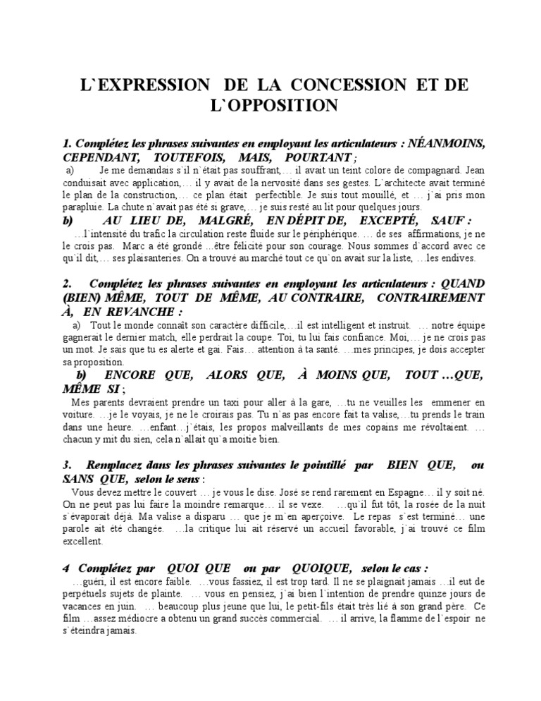 0l Expression de La Concession Et de l Opposition