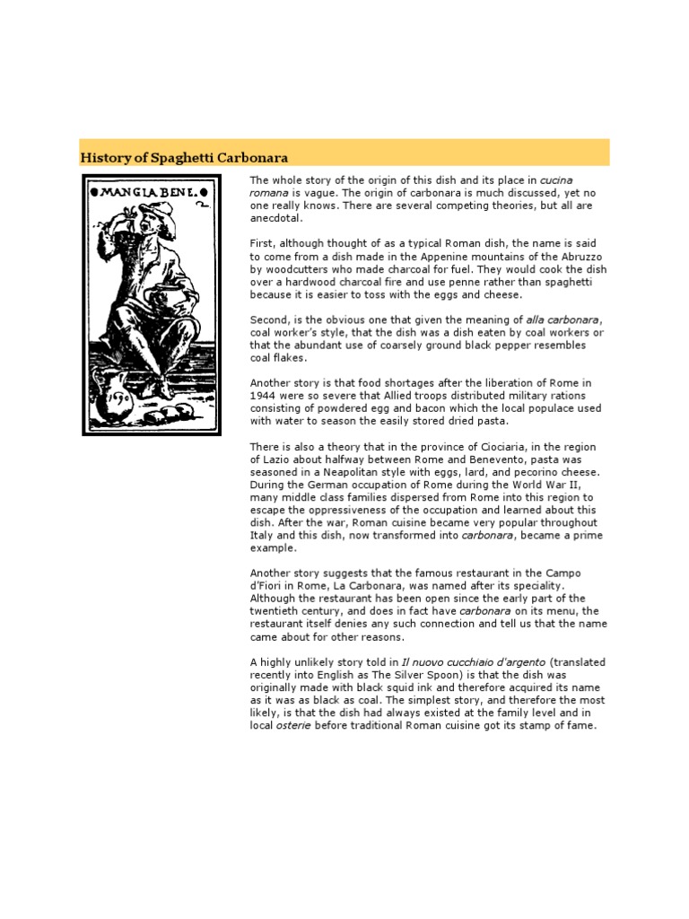 Origins of Spaghetti Carbonara | PDF | Cuisine | European Cuisine