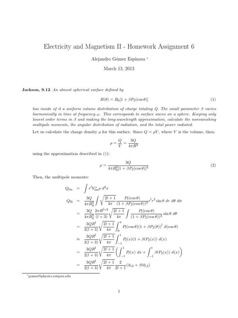 Electricity and Magnetism II - Jackson Homework 6 | PDF | Trigonometric ...