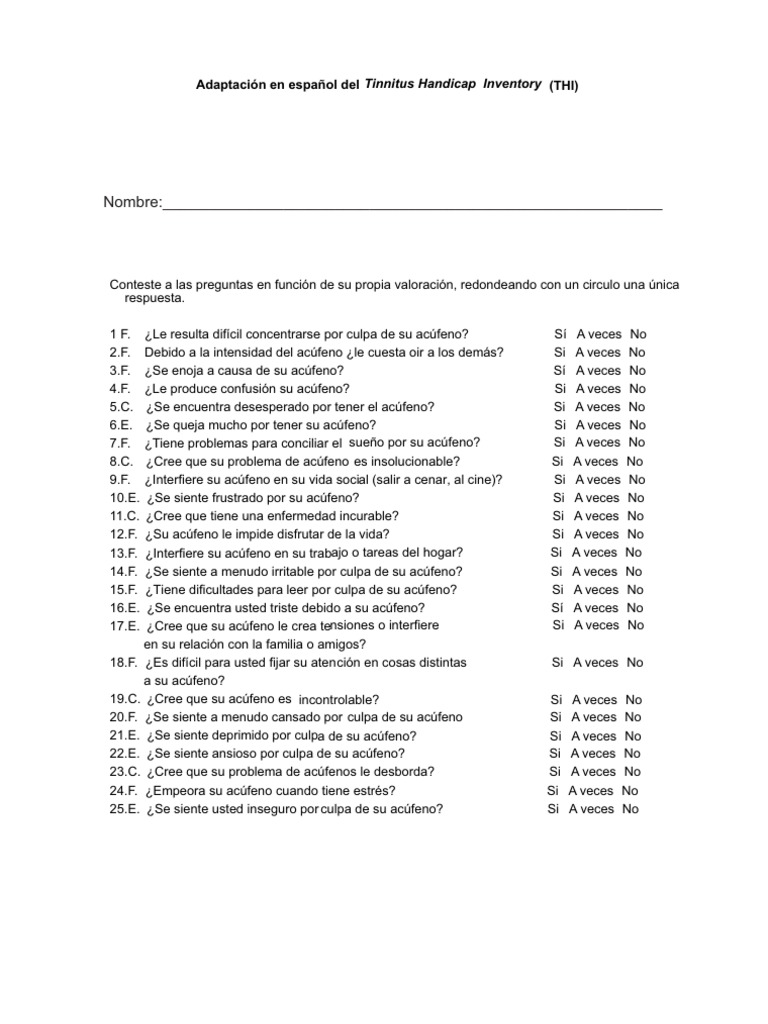 Validación del cuestionario Tinnitus Handicap Inventory (THI) para la ...