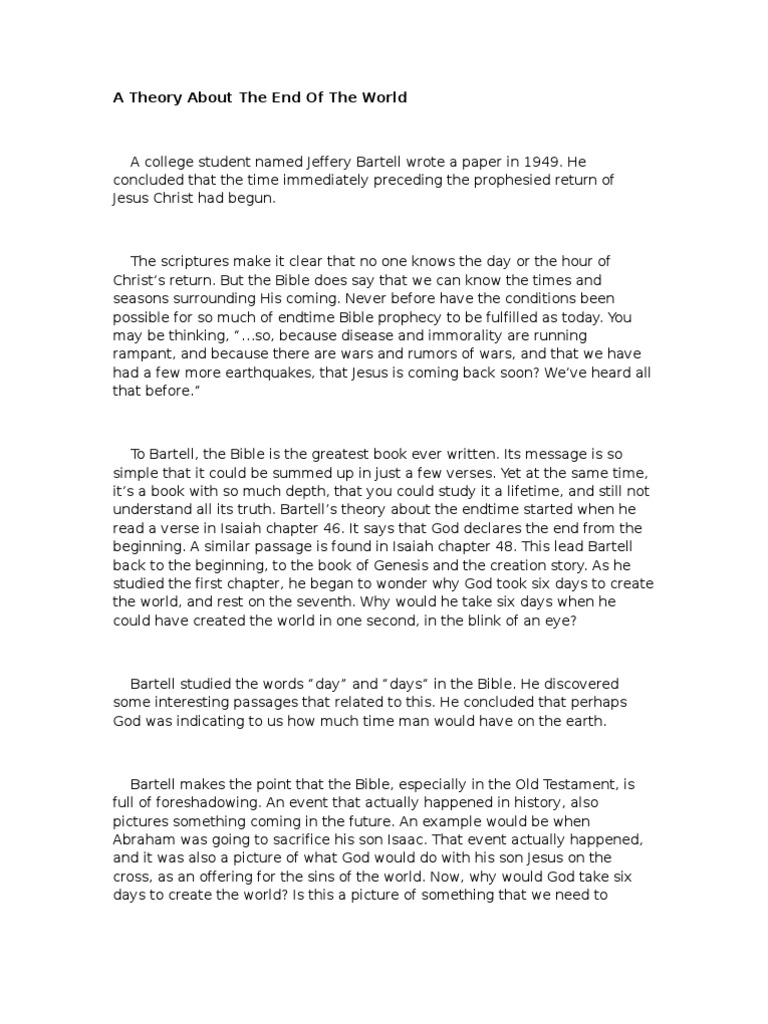 A Theory About the End of the World End Time Second Coming