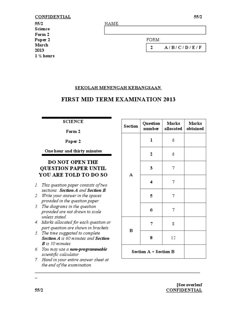 Form 2 Science Exam Paper 2013 | PDF | Technology & Engineering