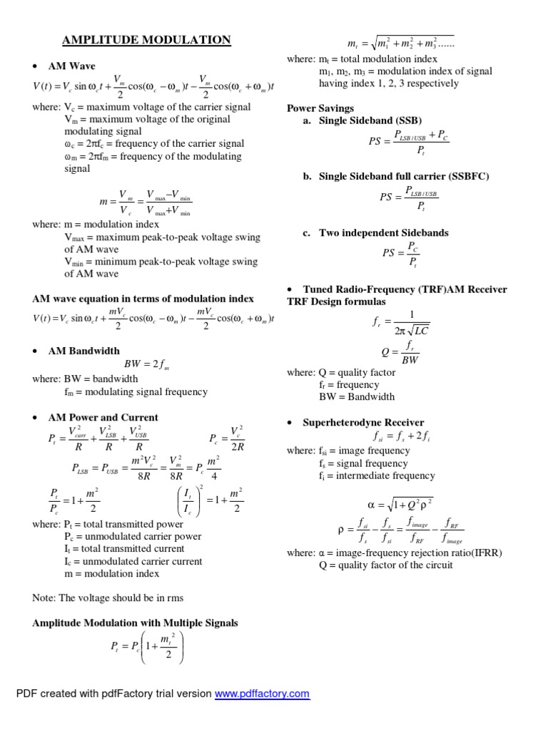 Amplitude Modulation Formulas | PDF | Frequency Modulation ...