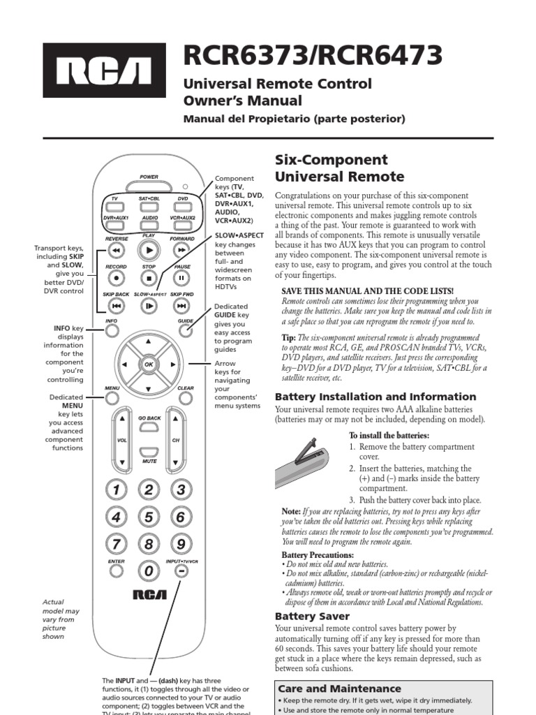 Manual Control Remoto RCA RCR6373.6473 DOC OM Digital Video Recorder