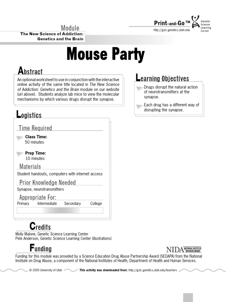 Mouse Party Neurotransmitter Neurophysiology