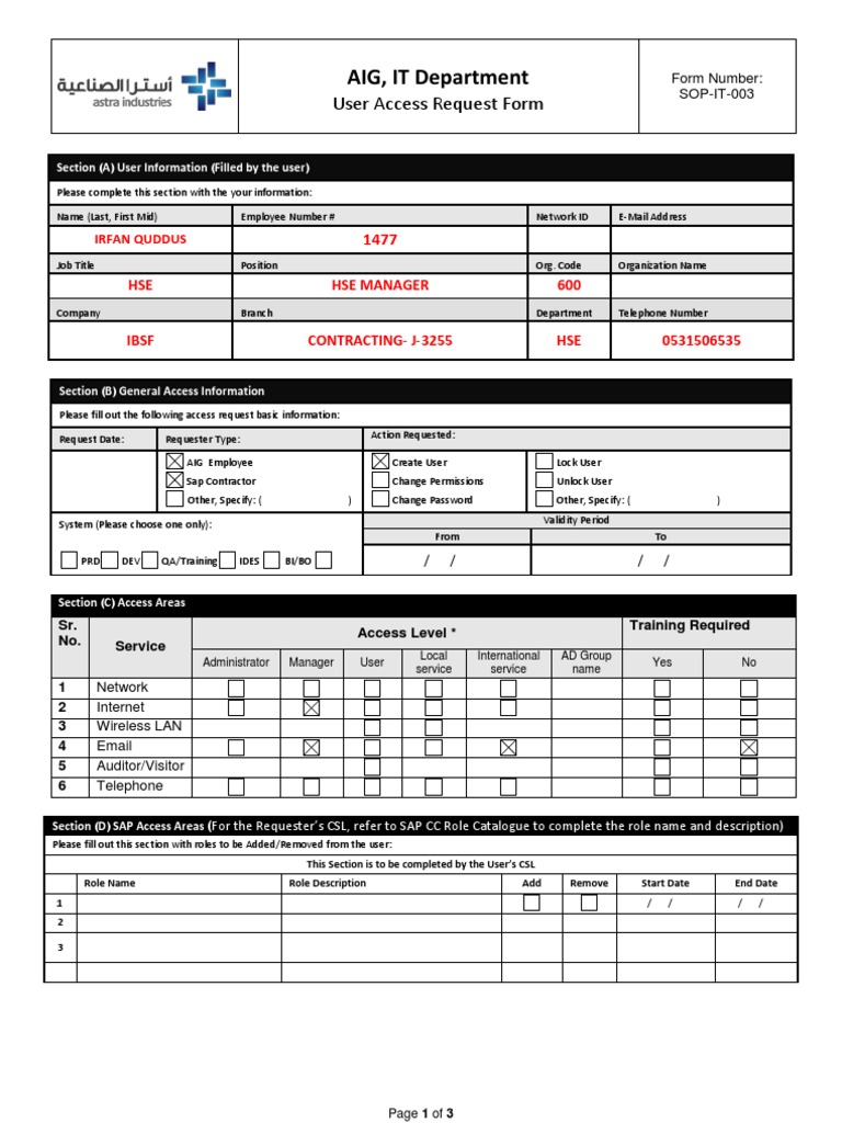 User Access Request Form 05.2013 | PDF | Email | Password