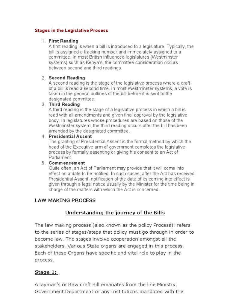 Kenya Law Making Process PDF Bill (Law) Royal Assent