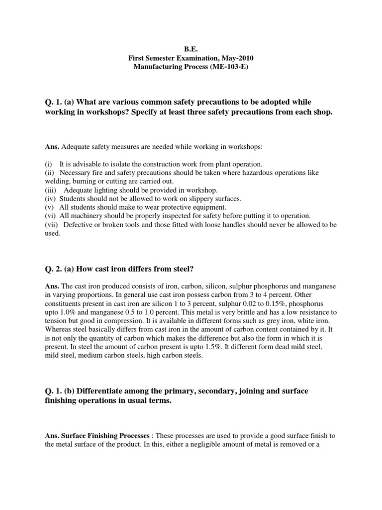 Safety Precautions and Manufacturing Processes in A