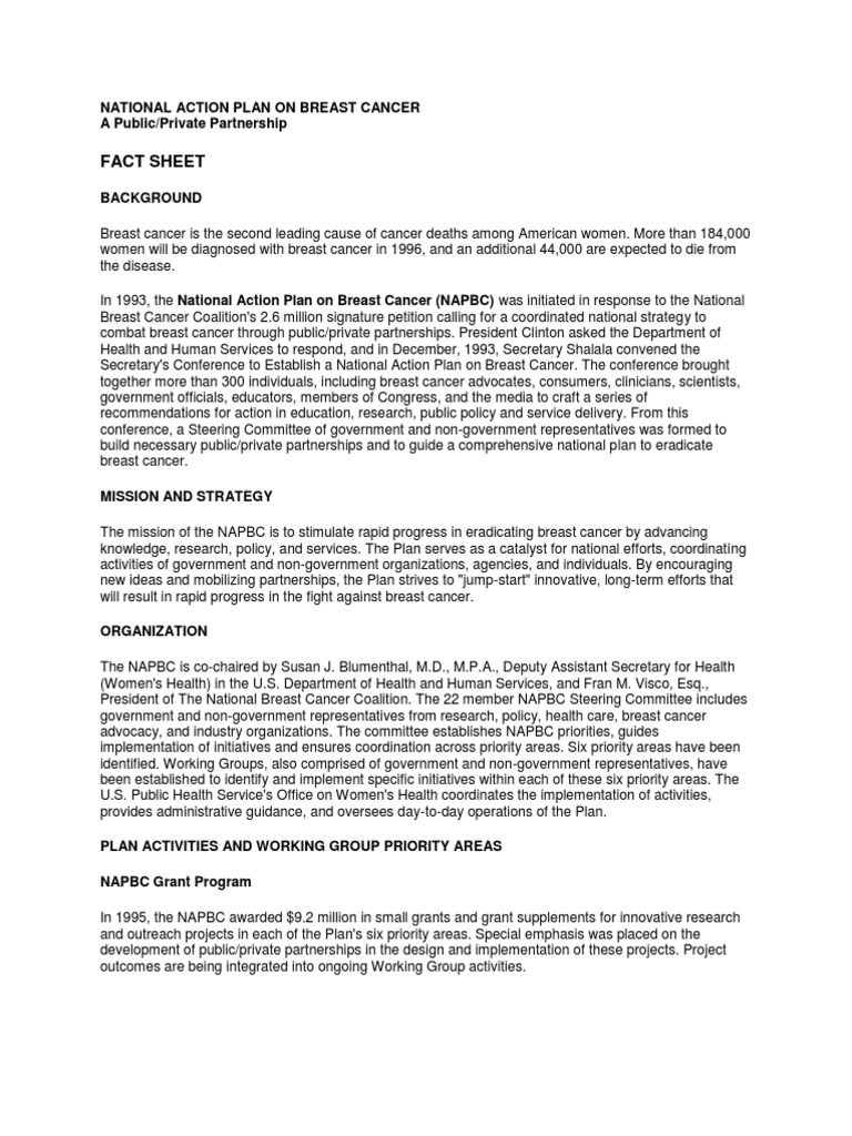 National Action Plan on Breast Cancer | PDF | Science & Mathematics