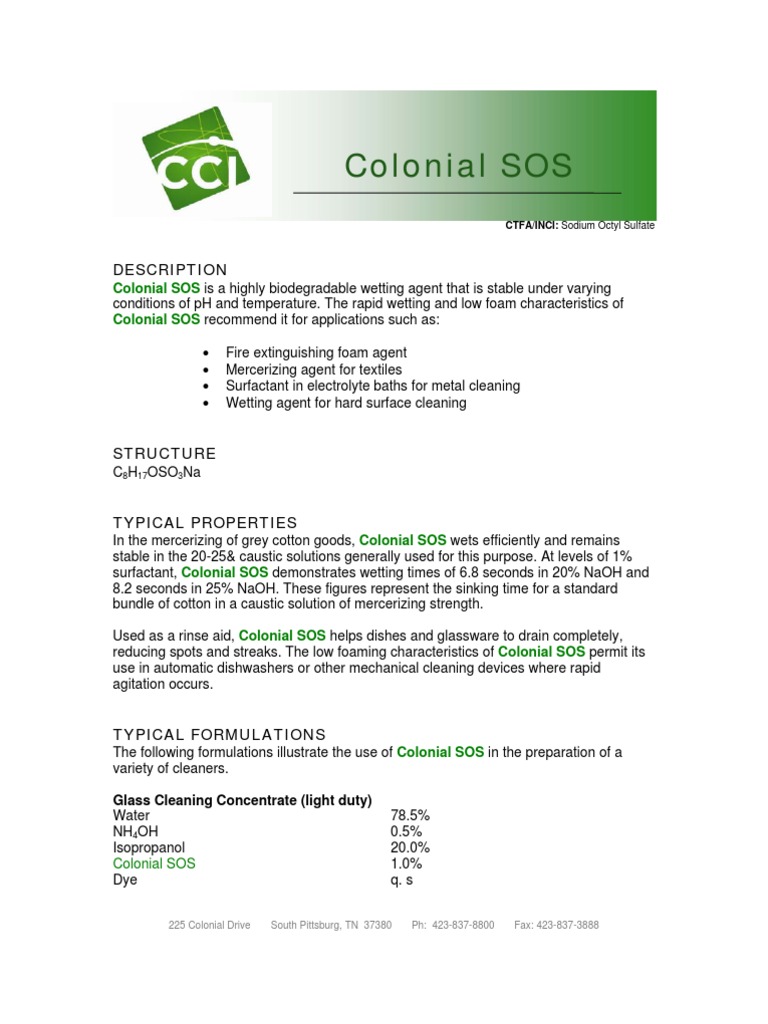 Colonial SOS | PDF | Surfactant | Sodium Hydroxide
