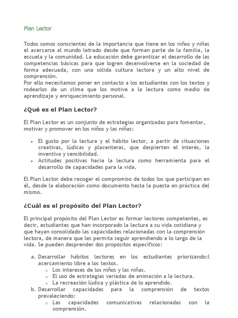 Plan Lector | PDF | Lectura (proceso) | Comprensión lectora