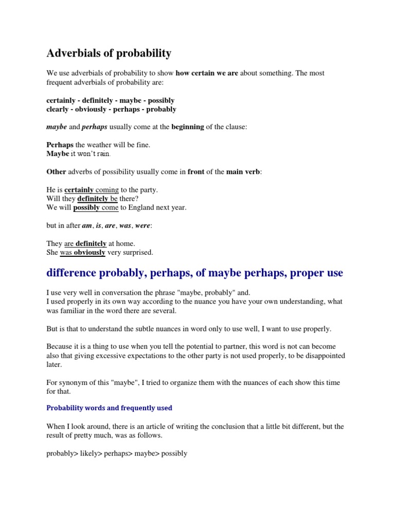 Adverbials Of Probability Languages Language Arts Discipline