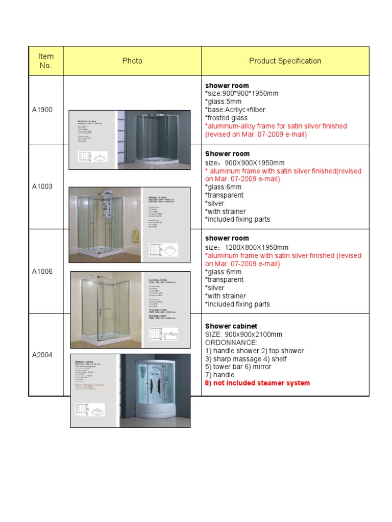 Photo Product Specification Shower Room | PDF | Technology & Engineering