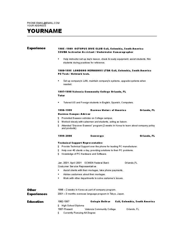 Diverse Work Experience & Education Summary | PDF