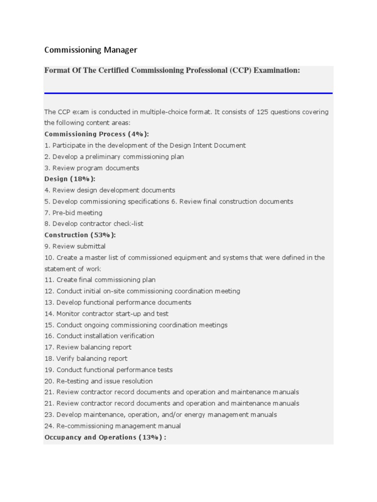 Commissioning Manager: Format of The Certified Commissioning ...