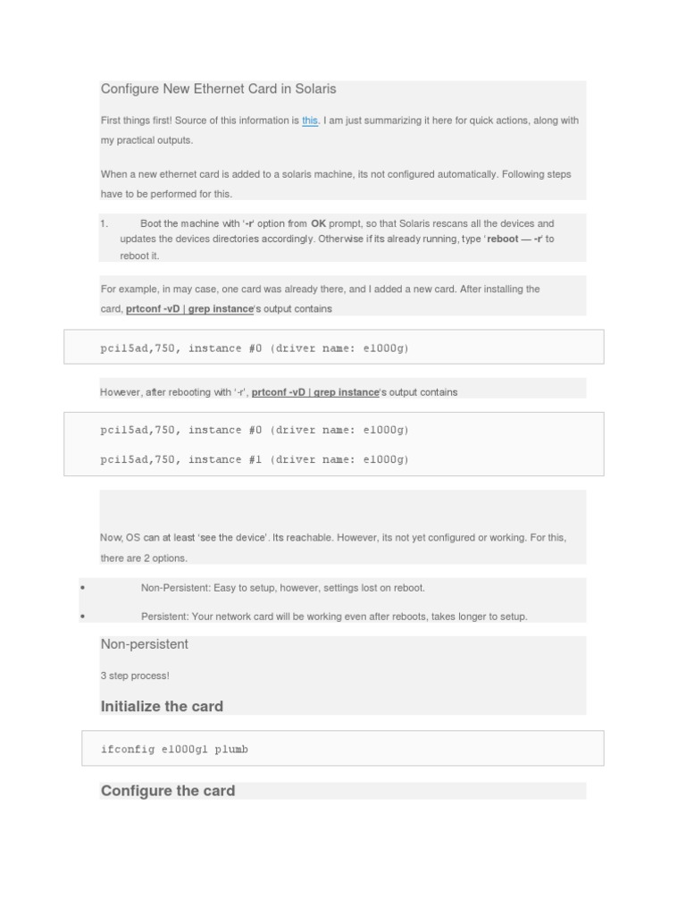 Configure New Ethernet Card in | PDF