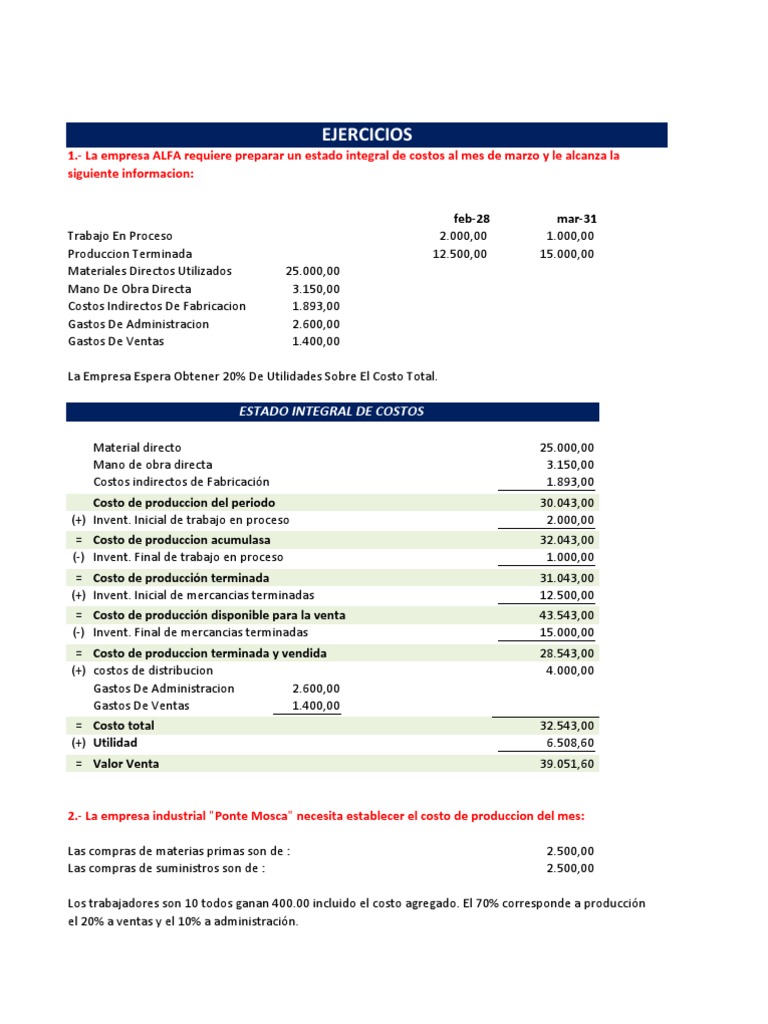 Contabilidad de Costos Ejercicios | PDF | Costo | Producción y fabricación