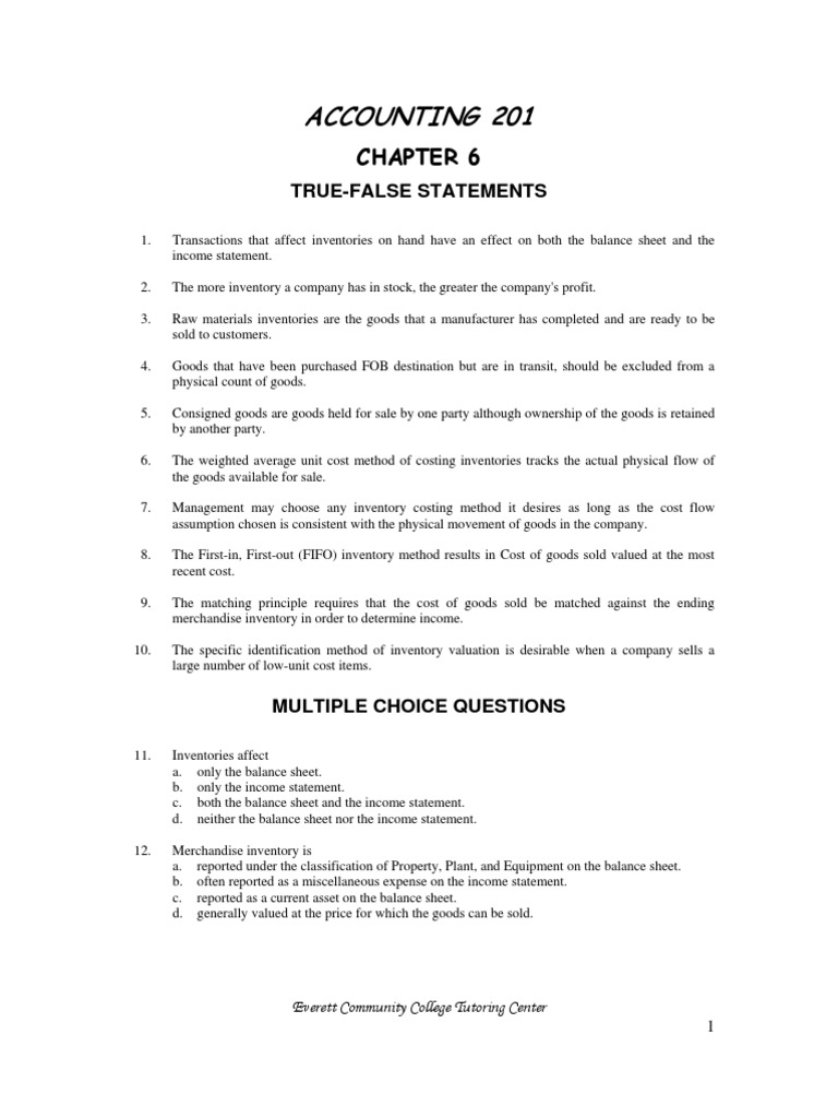 Acct 200 Chapter 6 Test | PDF | Cost Of Goods Sold | Inventory