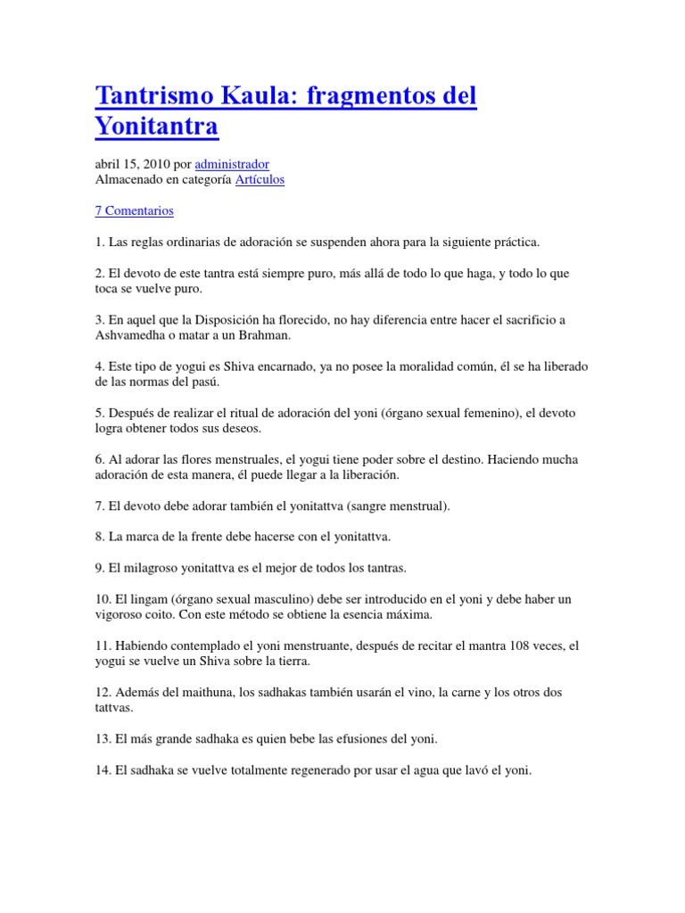 Tantra Kaula: Ritual y Adoración del Yoni | PDF | Tantra | Religión y ...