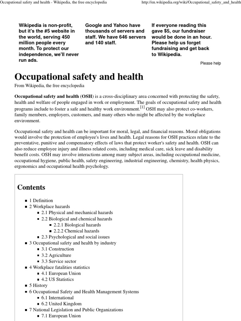 Overview of Occupational Safety and Health | PDF | Occupational Safety ...