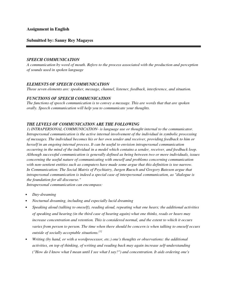 Speech Communication PDF Interpersonal Communication Communication