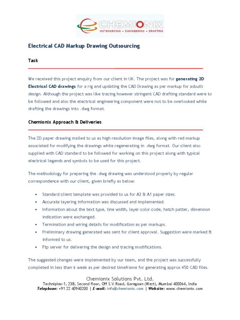 Electrical CAD Markup Drawing Outsourcing Chemionix Solutions PDF
