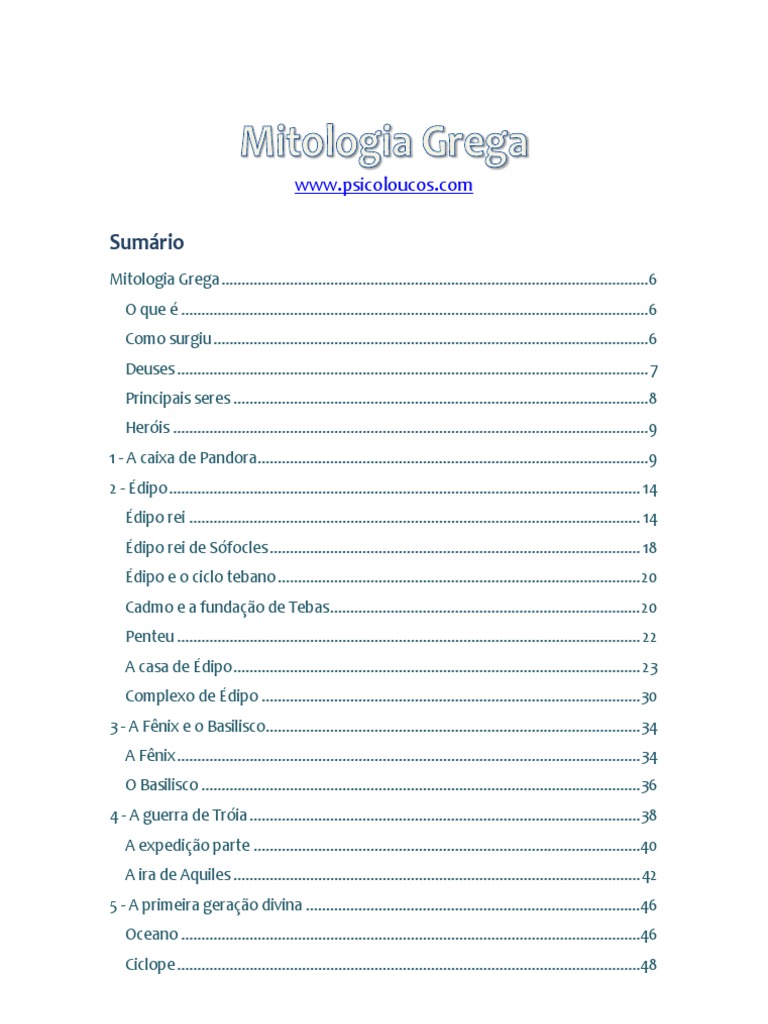 Mitologia Grega | PDF | Mitologia grega | Édipo