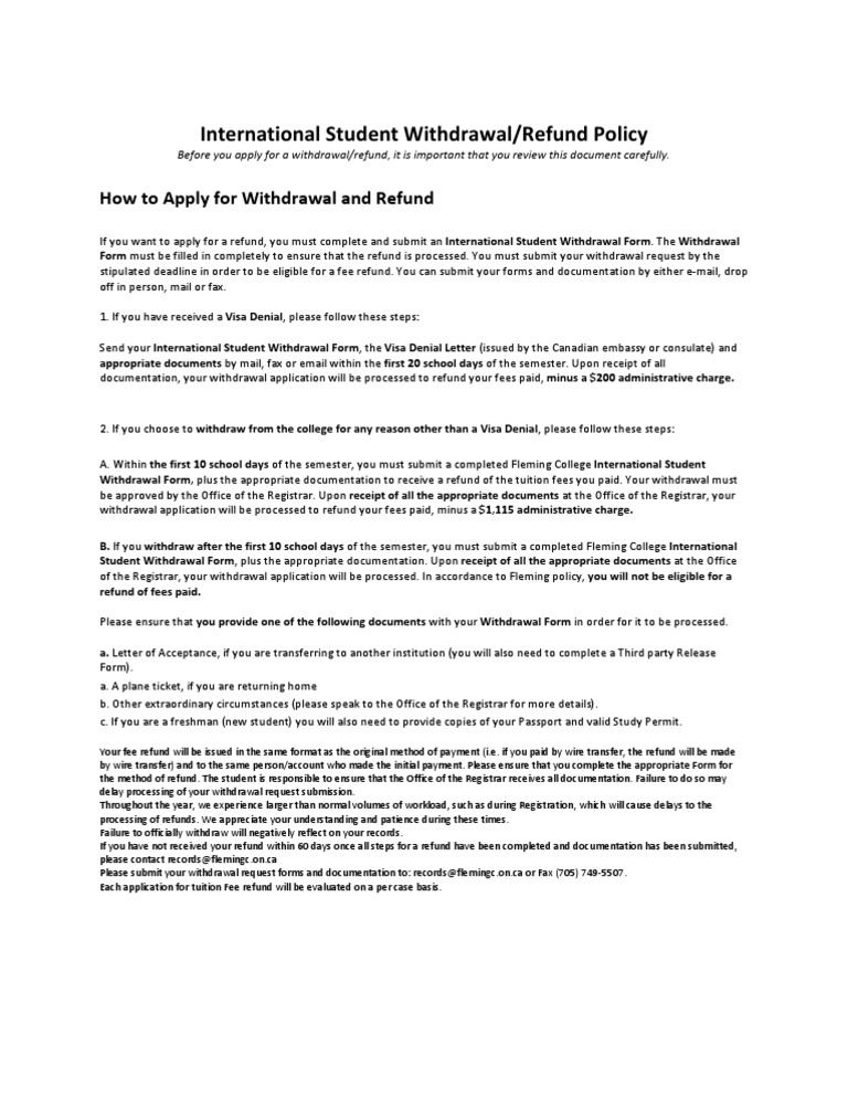 International Student Withdrawal Policy Fee Domain Name Registrar