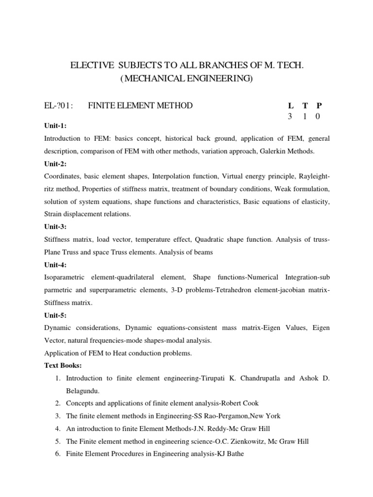 M.tech. ME. Elective Subjects List 2012-13 | PDF