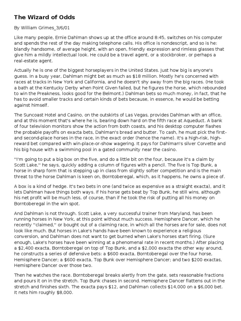 The Wizard of Odds PDF Handicapping Gambling