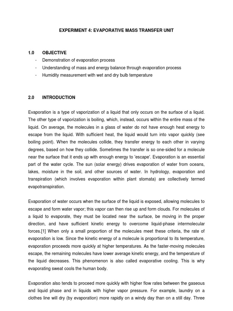 Evaporative Mass Transfer Experiment | PDF | Evaporation | Transparent ...