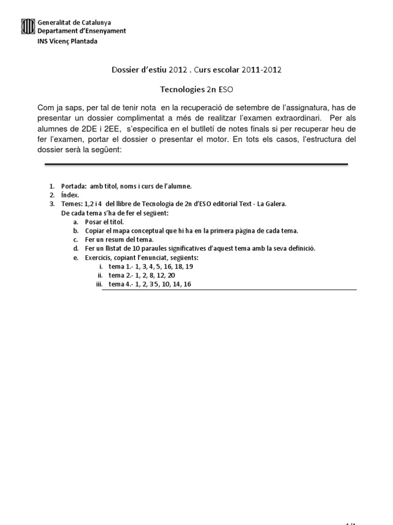 Dossier Estiu Tecno 2n ESO | PDF
