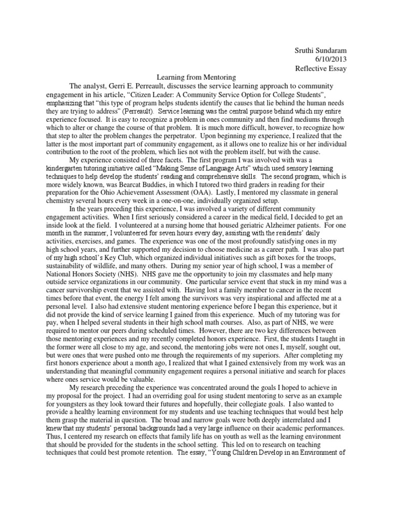 reflective essay service learning