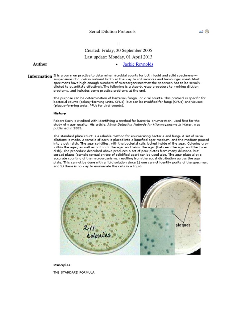 Serial Dilution Protocols Colony Forming Unit Growth Medium