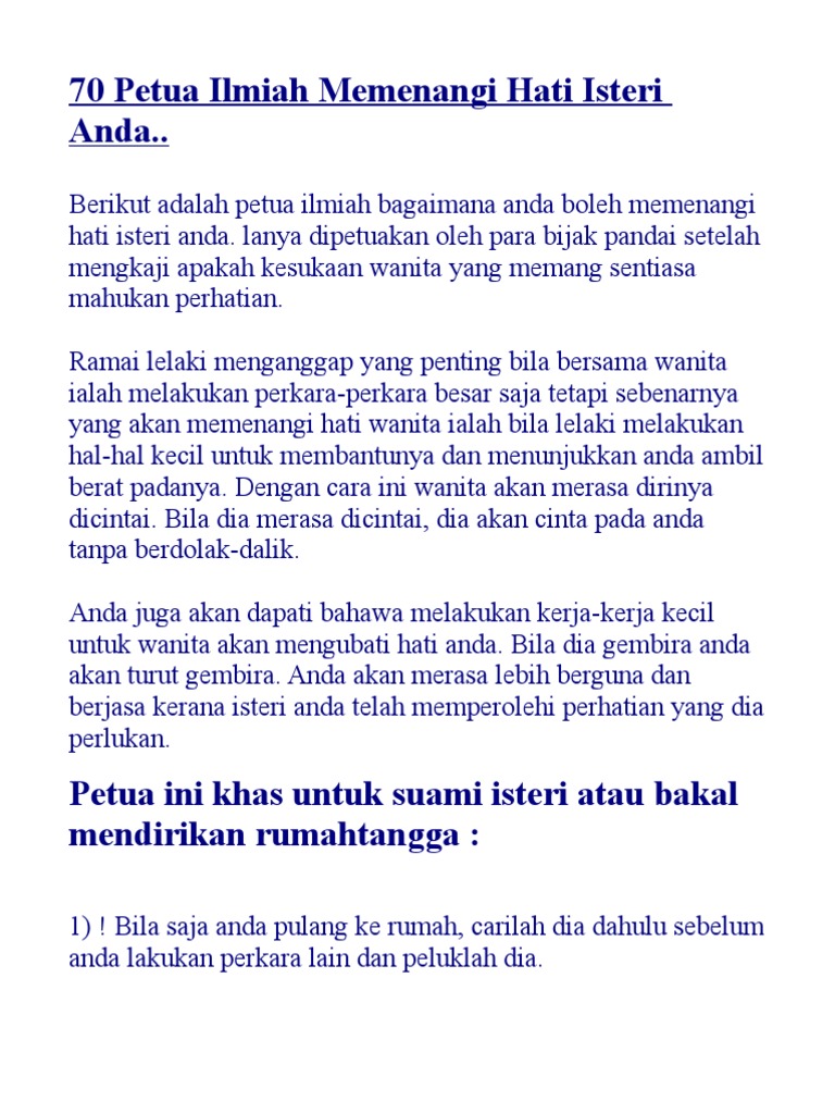 70 Petua Ilmiah Memenangi Hati Isteri Anda Pdf