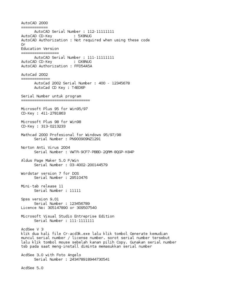 AutoCAD 2000 & 2002 Serial Numbers | PDF